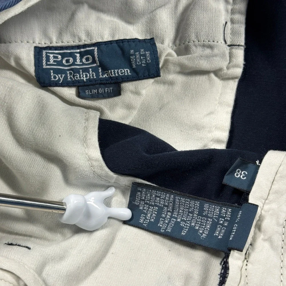 Polo Ralph Lauren Shorts Mens 38 Navy Blue Slim GI Fit Embroidered Whale Chino